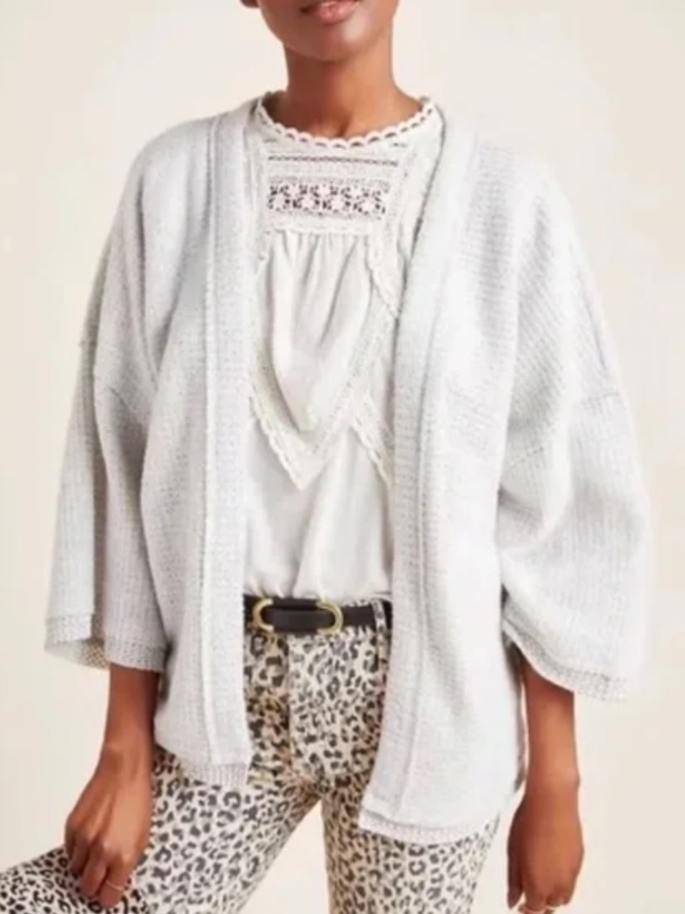 Anthropologie Maeve Light Gray Waffle Knit Women's Sweater - Casual Cozy Layer